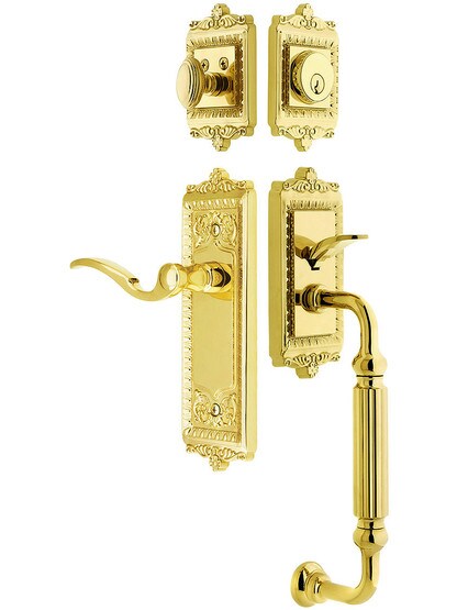 Windsor Entry Lock Set in PVD Finish with Right-Handed Bellagio Lever and